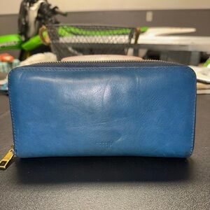 Fossil Women's Blue Leather Wallet